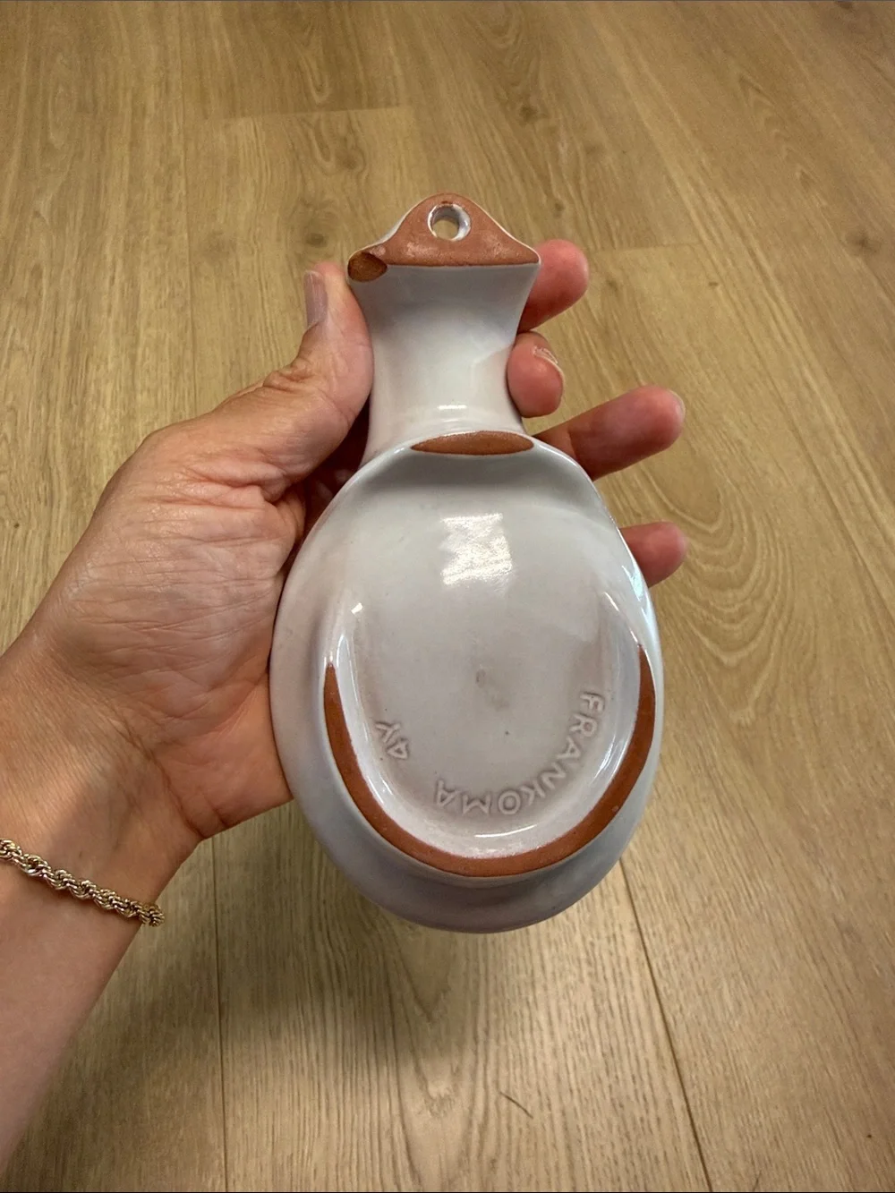 Frankoma vintage pottery White Ceramic Spoon Rest with Blue Floral Accent Texas